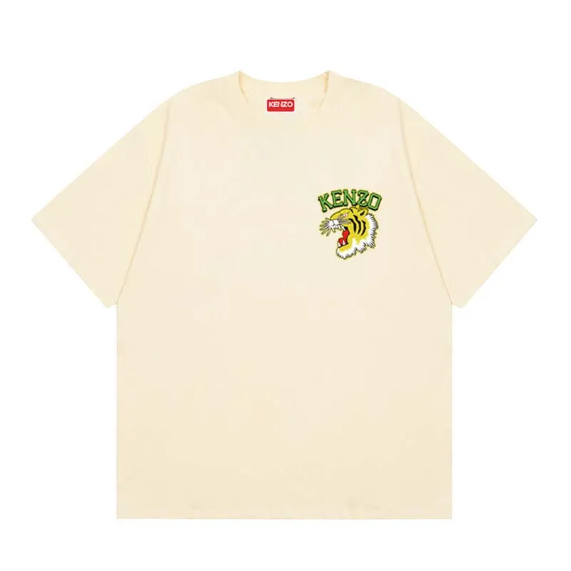 KENZO Men's and Women's Same Style 23 Spring and Summer Cotton Tiger Head Pattern Casual Fashion Loose T-shirt Color: Black Apricot White Size: M L XL XXL Three Standards Style Number: K 69